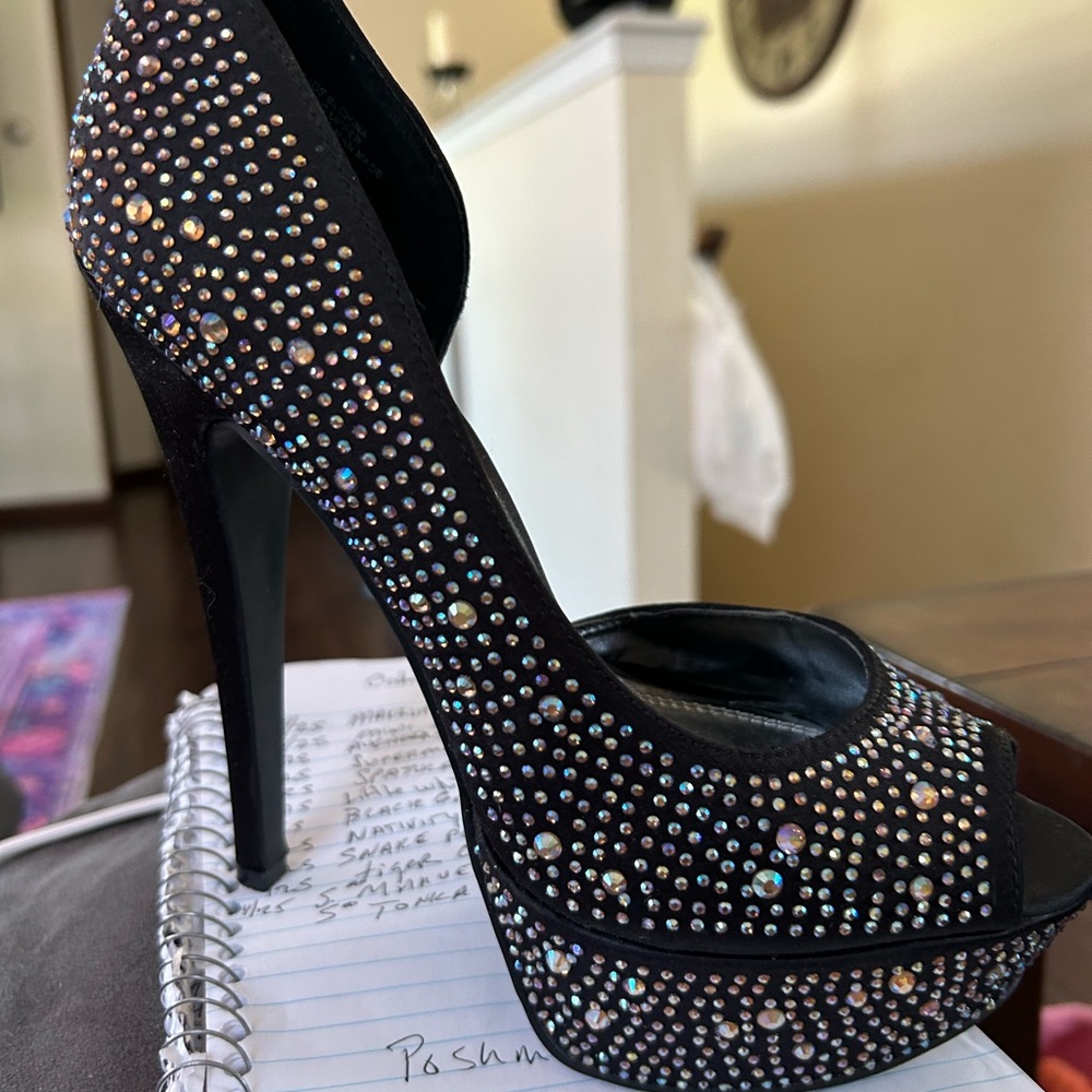 Elegant Black Rhinestone High Heels
